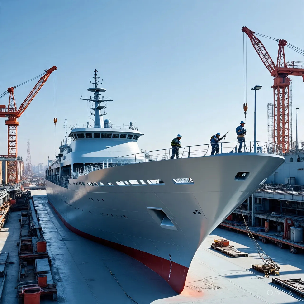 Fotografía de un gran barco pintado con la pinturas marinas de QUÍMICA POMIQ en el muelle.