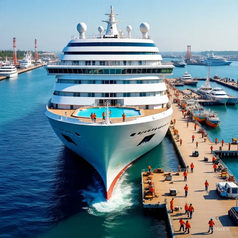 Fotografía de un enorme barco en color blanco que fue pintado con pinturas marinas de QUÍMICA POMIQ